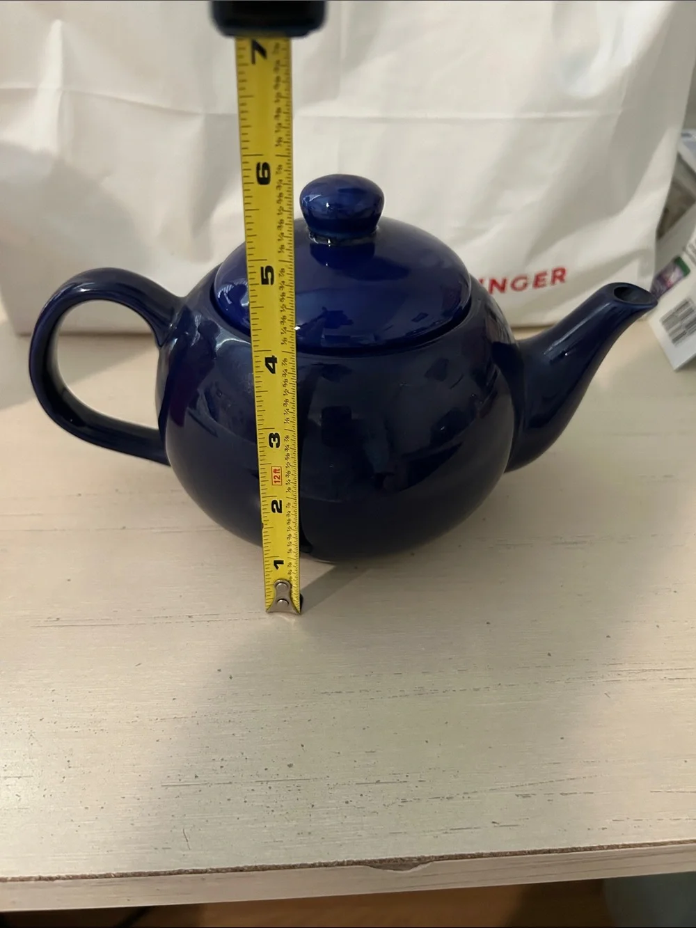 Vintage Blue Ceramic Teapot with Lid no call outs